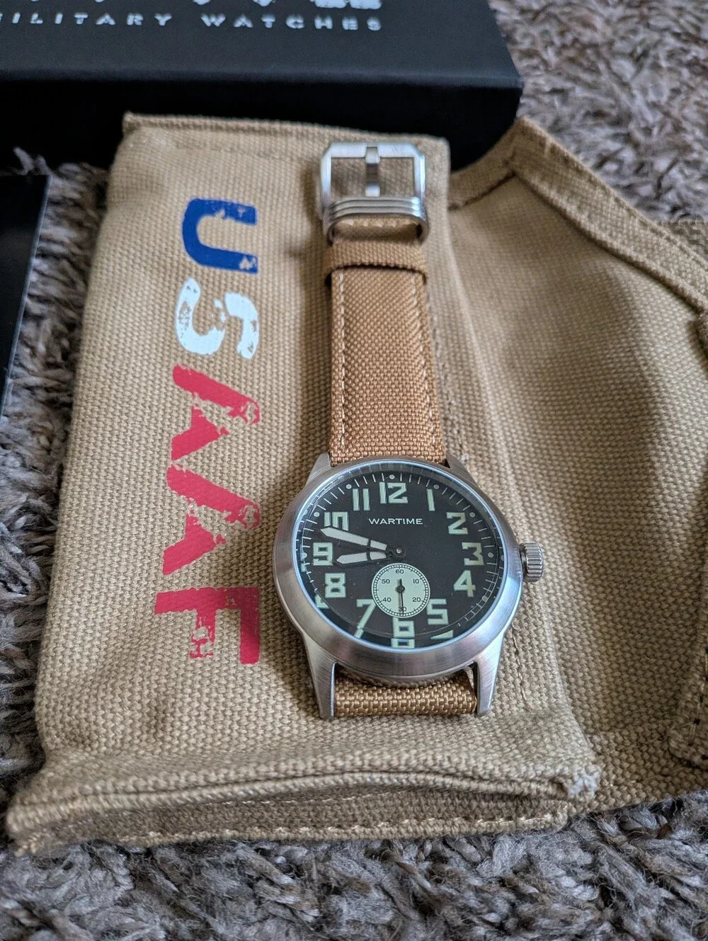 Wartime WW2 USAAF Swiss-Quartz Movement Canvas Strap 42MM Watch NEW